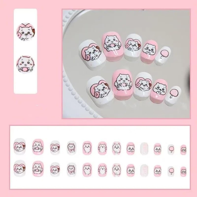 Ztcily Künstliche Nägel für Kinder, künstliche Nägel, Weiß und Rosa,