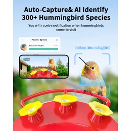 Hummingbird Feeder with Camera Solar Powered W/32G Card, AI Identify Bird Species, Ant Moat/Bee Proof, Hummingbird Cam Watching Live Video, Instant Notifications, Ideal Present for Bird Lovers