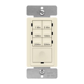 ENERLITES 30-Minute Countdown Timer Switch, 1-5-10-15-20-30 Min, for Bathroom Fans, Heaters, Lights, LED Indicator, 120VAC 800W, Neutral Wire Required, UL Listed, HET06A-R-LA, Light Almond