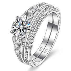 Vintage Celtic Knot Women's Engagement Ring Sets 925 Sterling Silver Bridal Ring Sets for Women Cubic Zirconia Engagement Ring Cubic Zirconia Wedding Ring Sets Size 7