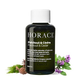 HORACE Aceite Para Barba De Pachulí Y Cedro Para Hombre - Acondicionador Con Aceite De Argán - Cuidado Suave De La Barba Para Todo Tipo De Piel - Aroma Amaderado Y Aromático, 30 Ml