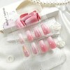 Pink Press on Nails Short Coffin Fake Nails with Glitter