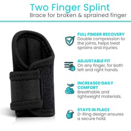Vive Two Finger Splint - Buddy Tape Alternative Finger Brace for Broken and Sprained Finger - Support & Guard Wrap for Knuckles, Middle, Index, Ring, Pinky, Joint Pain - Compression Sleeve for Injury