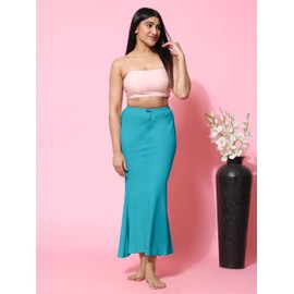 Jaanvi Natural Organic Cotton Fish Cut Saree Shapewear Petticoat Skirt Comfort Underskirt InRock (Side Slit), sky blue