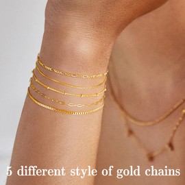 Gokeey Gold Bracelets for Women, 14K Gold Chain Stackable Bracelets for Women Trendy, Dainty Tiny Cute Jewelry Gold Bracelet Stack Set Gold Jewelry