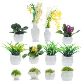 SEWACC 13pcs Miniature Potted Plants, Dollhouse Bonsai Plant Models, Tiny Fake Greenery Ornaments for Dollhouse Decor