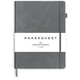 PAPERQUEST A4 Hardback Notebook, Vegan Leather Journal Lined, 310 Pages, 100GSM Thick Paper, Lay flat Notebook for Women, Men, Writing, Office, Work, Study, College Ruled Notebook with Pocket,