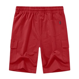 YuKaiChen Men's Casual Cargo Shorts Classic Relaxed Fit Drawstring Elastic Waist with Pockets Red Size 30