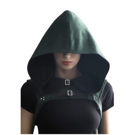 KUOIN Steampunk Cowl Hood Medieval Gothic Cape Cosplay Men Women, Green, Small