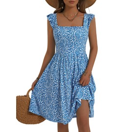 Loemes Summer Dresses for Women 2025 Womens Sundresses Cherry Blossom Photoshoot Wedding Guest Cap Sleeve Dress M Blue