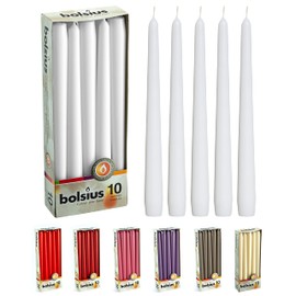 BOLSIUS Unscented 10 Inch Dinner Candles, 10 Pack - 8 Hour European Quality Smokeless Dripless Taper Candles for Home Décor