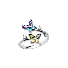 Silver-Tone Toe Ring Butterfly CZ