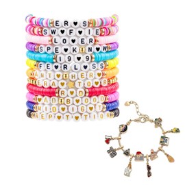 YUZHEJIE Friendship Bracelets Merch Colorful Preppy Surfer Singer Music Inspired Letter Bracelets Concert Gifts for Women Fans (12PCS + Gold Charm Bracelet Style1)