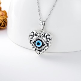 SOULMEET Heart Shaped Evil Eye Locket Necklace That Holds 2 Pictures Photo Protection Amulet Photo Pendant Necklace (Locket only)