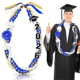 50''Class of 2026 Graduation Lei Double Braided Necklace with 3 Satin Flowers Thoughtful Gift for High School and College Graduates Graduation Parties Ideal Gift for Graduates, Men&Women (Blue1)