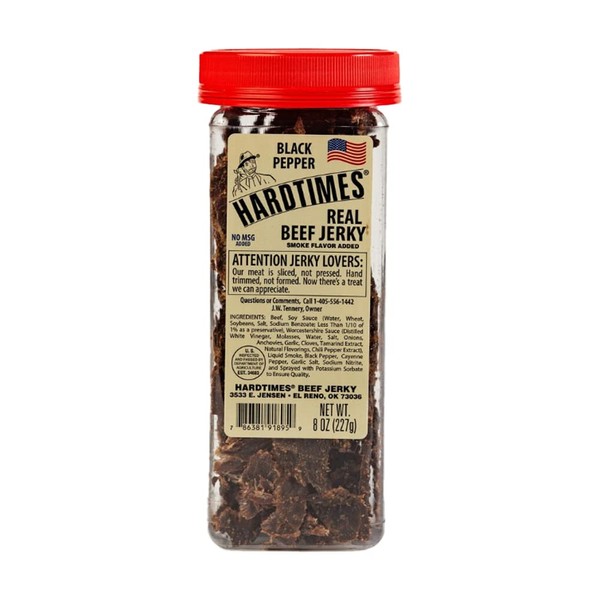 Hardtimes Handcrafted Beef Jerky - Black Pepper Flavor - 8 oz. Jar