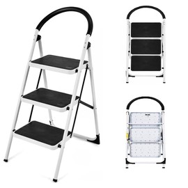 COSTWAY 3 Step Ladder, Folding Step Stool w/Wide Anti-Slip Pedal & Cushioned Handle, Multiuse Lightweight Portable Stepladder 330 lbs Capacity, Stool Ladder for Home Kitchen Office
