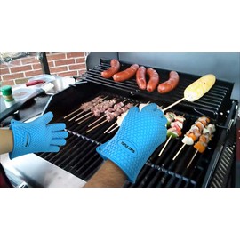 BBQ Grilling Gloves Oven Mitts Gloves for Cooking Baking Barbecue Potholder-Blue