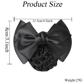 3Pcs Black Bowknot Snood Net Barrette Elastic Hair Clip Bun Cover Hairnet Lace Bow Decor Headdress Ribbon Barrette with Net for Women