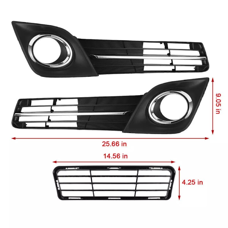 WenQi 4pcs Front Upper & Lower Grille + Fog Light
