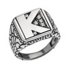 Men's Sterling Silver Cubic Zirconia Initial "K" Nugget Ring (Size