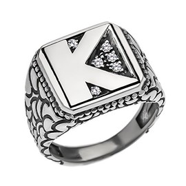 Men's Sterling Silver Cubic Zirconia Initial "K" Nugget Ring (Size 14.75)