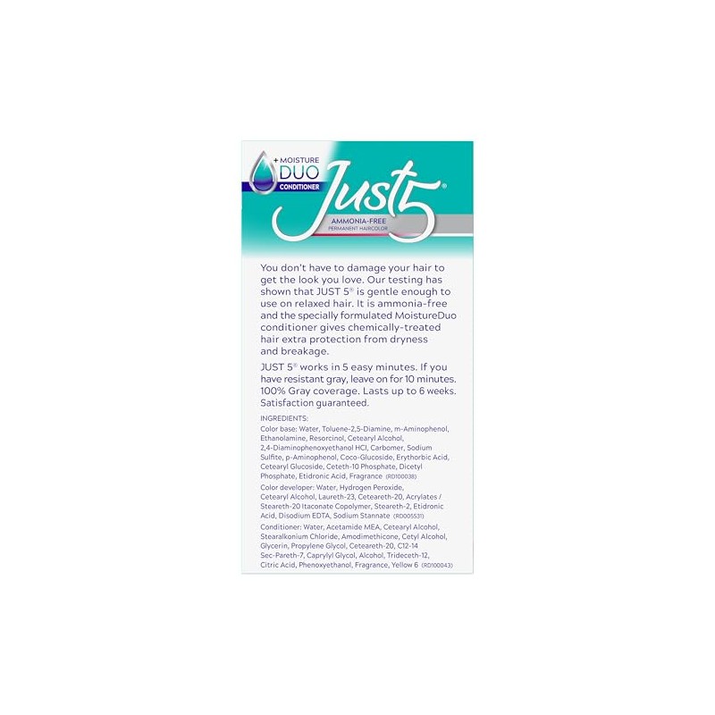 Just 5 Women's 5 Minute Permanent Hair Color, Jet Black