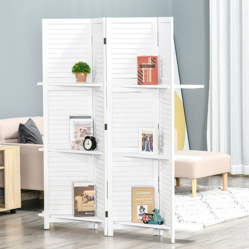 67" 4-Panel Portable White Folding Room Divider Wooden Privacy Screen