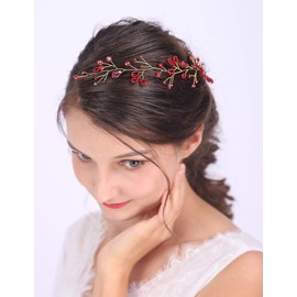 Anglacesmade Bridal Headband Red Crystal Hair Vine Ruby Headpiece for Brides Bridesmaid Wedding Prom Festival Hair Accessories for Women and Girls