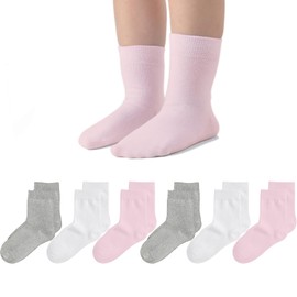 EPEIUS Girls Seamless Soft Cotton Dress Socks for Kids Boys School Crew Athletic 11-15 Years Ivory Pink Grey Size XL