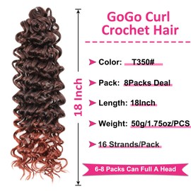 Unionbeauty 8 Pack GoGo Curl Crochet Hair Ocean Wave 18 Inch Water Wave Crochet Hair for Black Women Beach Curl Deep Twist Curly Crochet Hair Ombre Ginger Synthetic Curly Braiding Hair Extension T350#