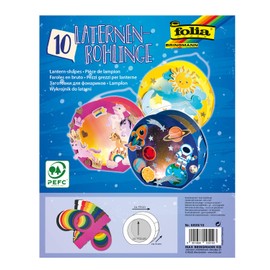 folia 6809/10 Round Lanterns Blank Lantern Cuts from Photo Cardboard, Pack of 10, Assorted Colours, for Gluing Together, Diameter Approx. 19 cm, Window Cut-Out Approx. 13.5 cm