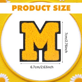 MWOOT 12PCS Iron on Letter M Patches, Embroidered Applique DIY Alphabet Patches for Clothes, Skirts, Hats, Bags, Jeans (Yellow)
