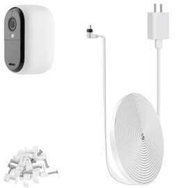 iTODOS 16.4ft/5m Charging Cable for Arlo Essential 2K Outdoor Security Camera (2nd Generation) with Adapter, Weatherproof Outdoor Flat Power Cable Charging for Alro Essential 2nd, White