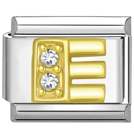 Quiges 9 mm Italian Style Charm Model Stainless Steel Alphabet Letter E for Italy Charm Bracelets, Copper, No Gemstone