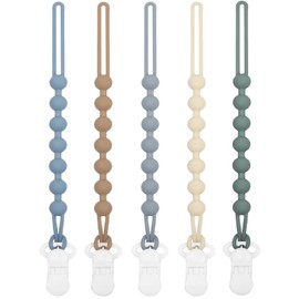 duludulu 5-Pack Silicone Pacifier Clip, One-Piece Silicone Pacifier Holder Clip for Boys & Baby Girl Binky Clips Rust-Free Holders Unisex Newborns Shower Birthday Gifts (Blue)