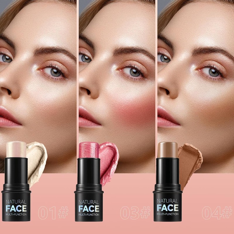 3PCS Contouring Stick 3 Colors, Highlighter, Bronzer, Cheek, Non-stick, Water