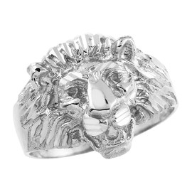 Claddagh Gold Silver Lion Head Men's Ring (7.5)