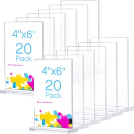 Tuanse 20 Pcs 4 x 6 Inch Acrylic Sign Holder Clear Slanted Sign Holder Table Menu Display Stand Double Sided Picture Flyer Holder for Office Store Restaurant Hotels