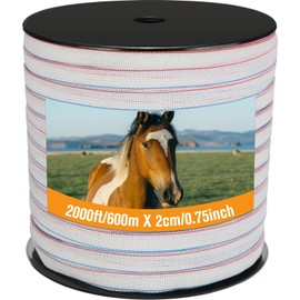 Wowangce 1 Roll 3/4 Inch x 2000 ft Electric Fence Tape for Livestock Polytape Fencing Horse Fence with High Visibility