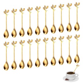 20 cucharas de postre, 4.9 pulgadas, elegantes cucharas de café de acero inoxidable para café espresso y vajilla, para remover, mezclar azúcar, helado, pastel y té (dorado)