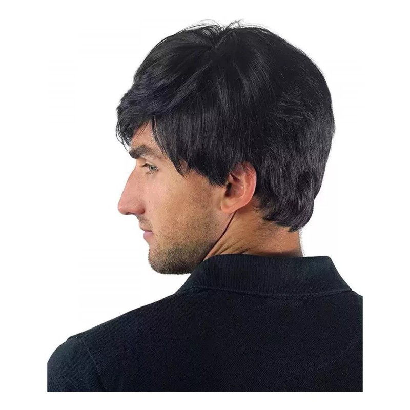 BONNIFUL Peluca De Hombre Corta Negra Sintetica Aspecto Natural Fleco