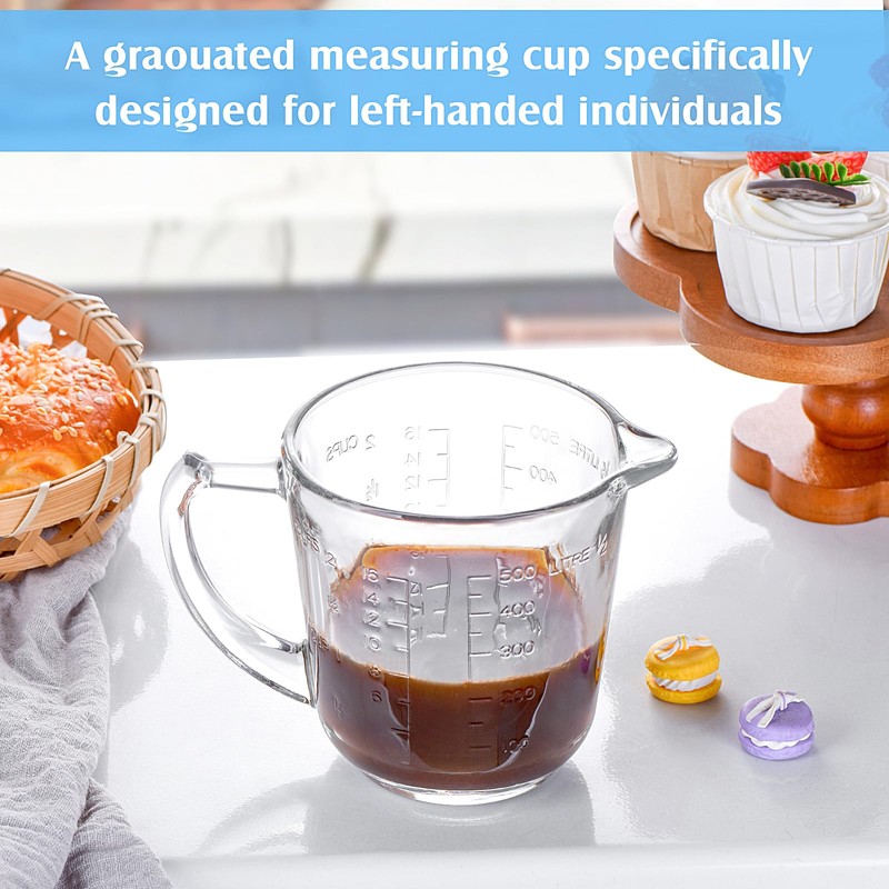 Left Handed Glass Measuring Cups for Left Hand People(2-Cup, 500