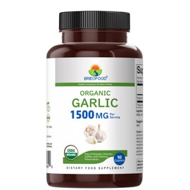 Brieofood Organic Garlic 1500mg, 45 Servings, Vegetarian, Gluten Free, 90 Vegetarian Tablets