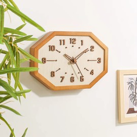 Danmukeji Wall Clock, Stylish, Popular, Cute, Natural Wood, Octagonal Clock, 3D Dimensions, Easy to View, Wall Clock, Table Clock, Scandinavian Design, Continuous Second Hand, Silent, 12 Inches, Modern Home Decoration, Moving, Housewarming (Dark Wood Col