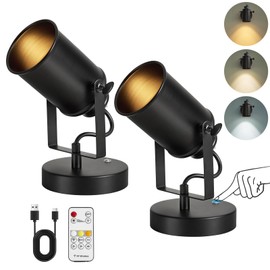 Vitnucrol Rechargeable Spot Lights Indoor with Remote, 5500mAh Battery Operated Spotlight Wireless LED Uplighting with Timer＆Dimmable, 3CCT, Accent Lighting for Plant/Picture/Artwork (2Pack-Black)