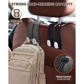 LQLAN Headrest Hooks for Car, 4 Pack Car Seat Back Organizer Storage Hook, Double Hook Car Seat Hooks for Hanger Purses and Bags, Leather Purse Holder for Car, Black