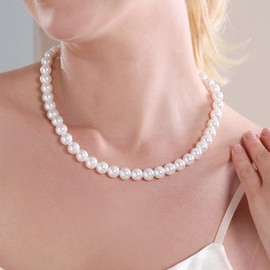 Inateannal Boho Pearl Choker Necklace Gold Pearl Chain Necklace White Faux Pearl beaded Necklace Bride Pearl Necklace Jewelry for Women and Girls Gifts