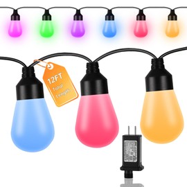 SWEIEI Outdoor String Light 6-Color Adjustable Garden Light with 12 shatterproof LED Bulbs, Commercial Grade Waterproof, Suitable for bistros, backyards, Parties, porches, patios