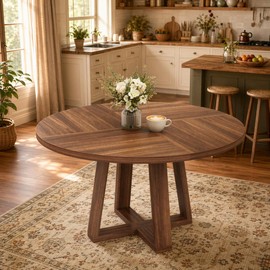 IDEALHOUSE Round Dining Table for 4-6 People, 47 Inch Wooden Kitchen Tablewith Pedestal Base, Circle Dining Table for Dining Room, Living Room (TableOnly)
